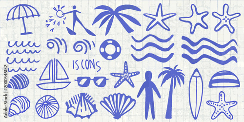 sketch style summer icons set on textured background high quality professional detailed modern elegant stylish