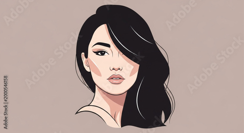 Illustration of a beautiful woman with long dark hair.