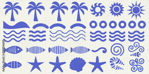 blue ocean themed icons set on grid background high quality professional detailed modern elegant stylish