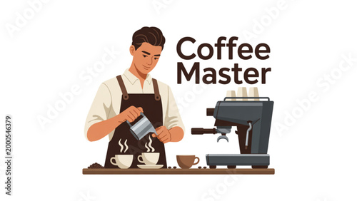 Barista making coffee with espresso machine in cafe Vector