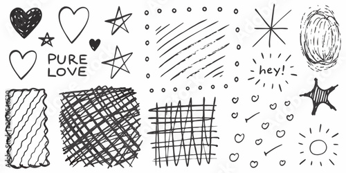 dynamic set of black and white abstract doodles on white background high quality professional detailed