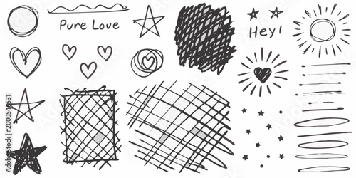 dynamic set of black and white abstract doodles on white background high quality professional detailed