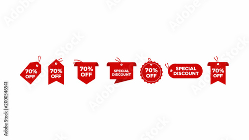 Red Sale Tags with 70 Percent Off Discount on White Background