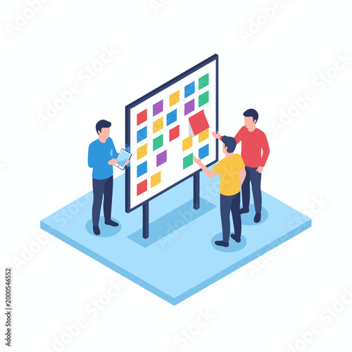 Agile project management team working on kanban board illustration
