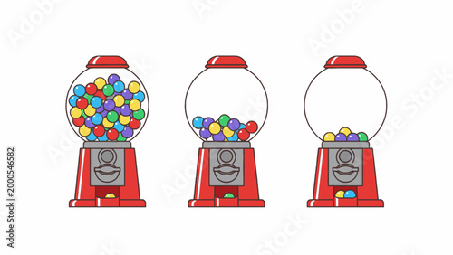Gumball Machine Set Showing Full to Empty Levels on White