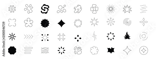 Collection of Doodle line sparkle. Twinkle, blink, firework, glitter silhouette and glowing symbols in sketch style. vector illustration 