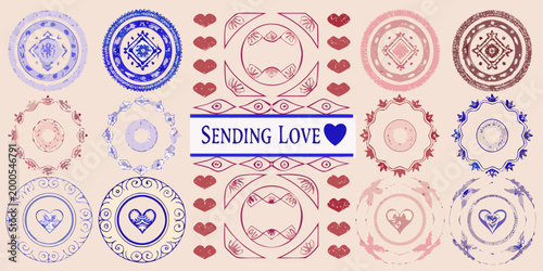 decorative frames with hearts and text sending love on beige background high quality professional detailed
