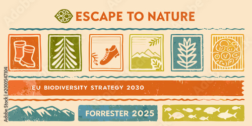 escape to nature banner with colorful outdoor elements and text high quality professional detailed modern