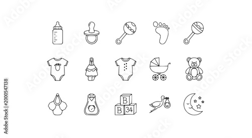 Baby Icons Set: Newborn Essentials, Toys, and Symbols