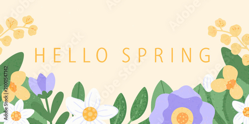 hello spring text with colorful flowers in watercolor style high quality professional detailed modern elegant