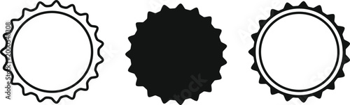 Gear seal silhouettes jagged circular shapes outlined filled thick border abstract design vector illustration icon set