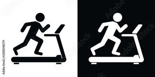 Vector icon of a person running on a treadmill. Represents gym workout, cardio training, and fitness routine. Clean graphic design suitable for fitness trackers, health apps, and sports websites.