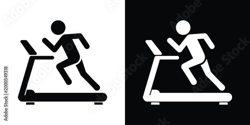 Vector icon of a person running on a treadmill. Represents gym workout, cardio training, and fitness routine. Clean graphic design suitable for fitness trackers, health apps, and sports websites.