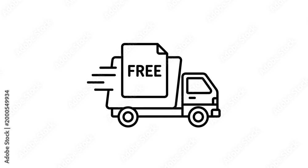 Naklejka premium Free Delivery Truck Icon Vector Line Art | Shipping Service Promotion Symbol