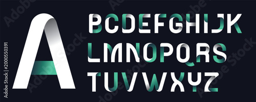 Fotografia folding font rounded bold font of green gradient glow ribbon letters set busines