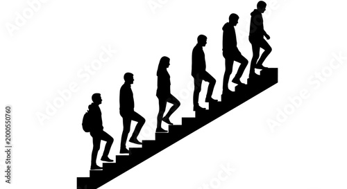 people climbing stairs silhouette on white background