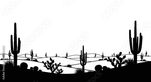 desert landscape silhouette with cacti and hills