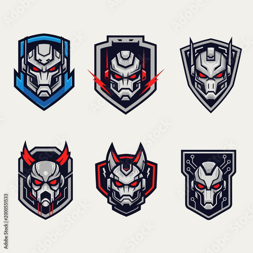 Robotic Masks Set - Sci-Fi Cyberpunk Helmet Emblems