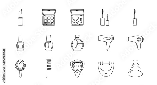 Beauty and Cosmetics Icon Set: Makeup, Haircare, Skincare, Perfume