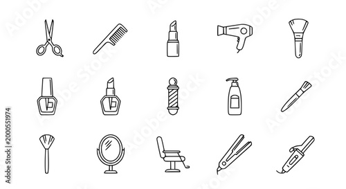 Beauty Salon Icons: Hairdressing, Makeup, and Styling Tools