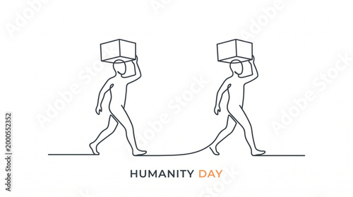 Humanity day concept with people carrying aid boxes representing humanitarian support relief work social help and global compassion for charity awareness banner design