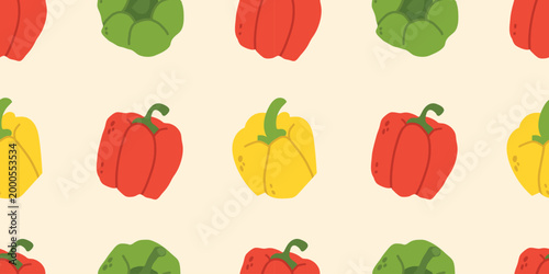 Set of whole and sliced bell peppers in red, yellow, and green. Hand drawn icons for recipes, cooking blogs, grocery store flyers, or healthy eating infographics