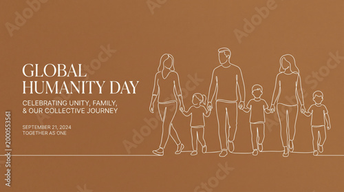 Global humanity day concept with family line art holding hands representing unity compassion support togetherness and social responsibility for awareness banner design