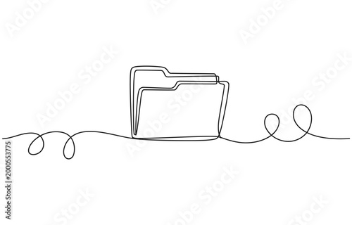 Documents file continuous one line drawing, Continuous single line vector drawing of a folder.