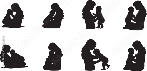 mother child vector silhouttee on white background