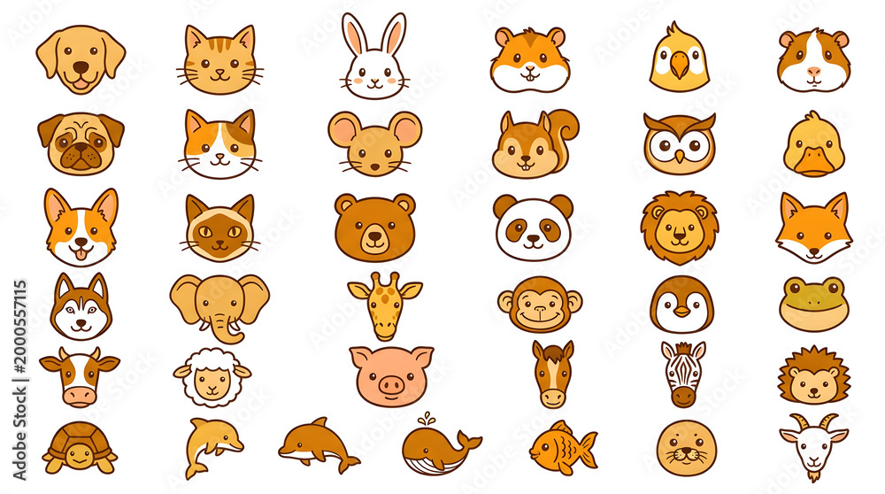 Fototapeta premium 30個の手描きペット動物セット