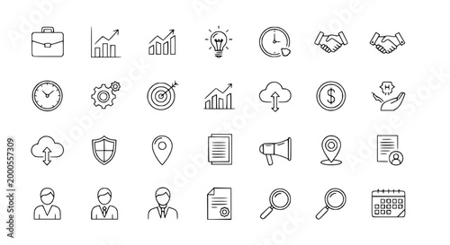Business Icons Set: Finance, Strategy, Growth, and Teamwork