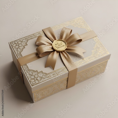 Beige Eid Gift Box Luxury 3D Render Minimal