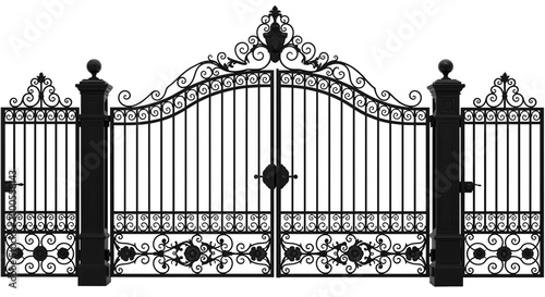 ornate wrought iron gate with checkered background