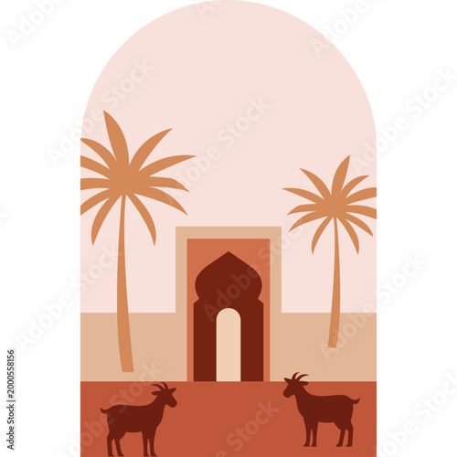 Boho Desert Oasis with Goats Illustration