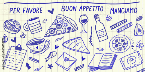 hand drawn illustration of italian food items on lined paper high quality professional detailed modern
