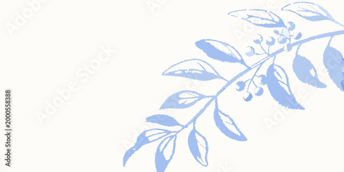 minimalist branch illustration with delicate blue leaves on white background high quality professional detailed modern