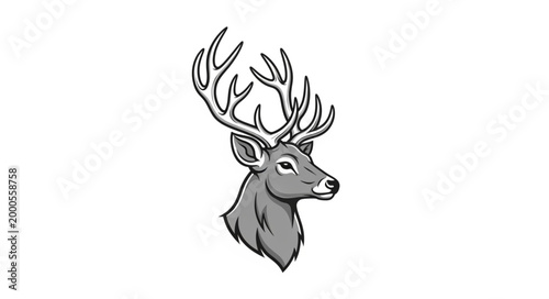 Majestic Stag Head Illustration with Antlers.