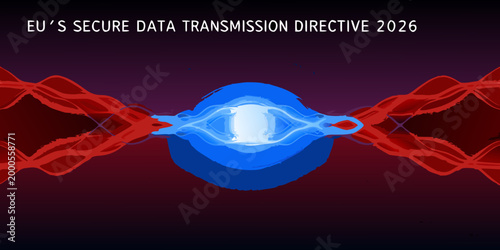 Photos intersecting red and blue energy waves with secure data transmission text high q