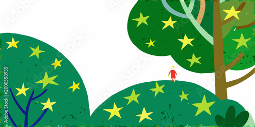 illustration of human figure surrounded by glowing stars and trees high quality professional detailed modern