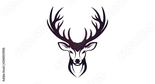 Majestic Stag Head Silhouette with Antlers.