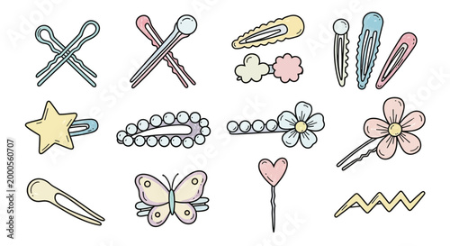 Photos A collection of various pastel-colored doodle style hair clips and bobby pins