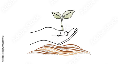 Konstfotografi Human hand nurturing green plant sprout from soil