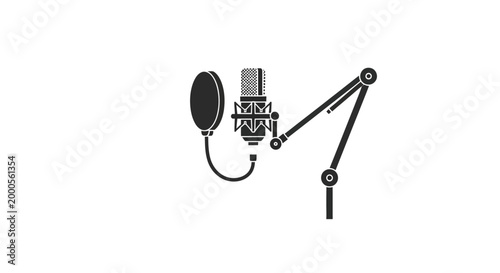 Microphone with pop filter and stand.