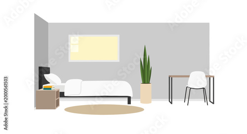Modern minimalist bedroom interior design.