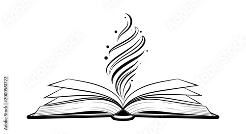 Open book with swirling lines symbolizing knowledge and magic