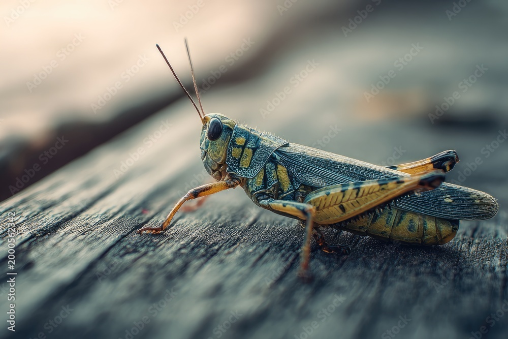 Fototapeta premium A solitary insect rests upon weathered wood.