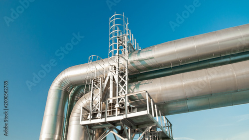 close-up of a pipeline against a blue sky