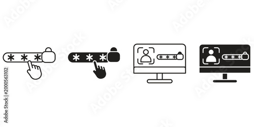 Security and data protection line icon set with safety and encryption symbols, padlock, shield, key, password, user privacy illustration vector