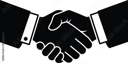 Two hands shaking in a firm handshake symbolizing agreement, partnership, or business deal editable vector silhouette