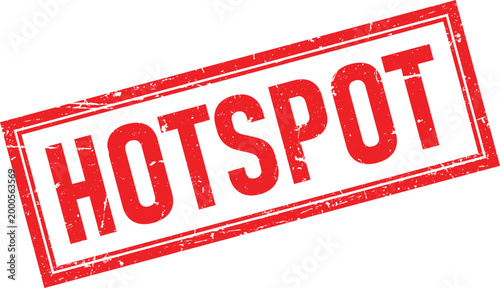 Red Distressed Hotspot Text in a Square Rubber Stamp Impression Isolated